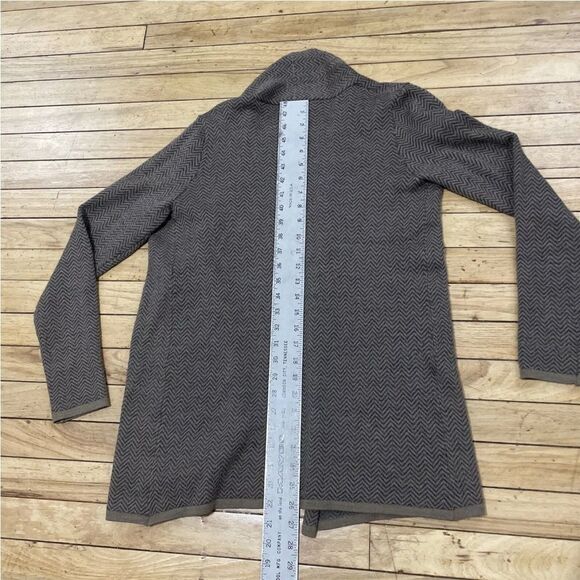 CYNTHIA ROWLEY Cardigan Merino Wool Blend Women S Brown Chevron Black Knit S - Picture 10 of 15